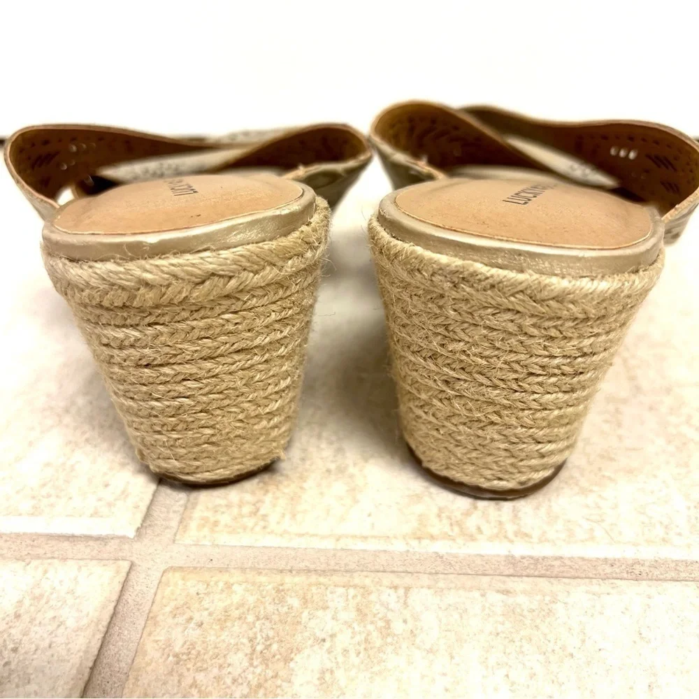 Lucky Brand KEELA Women’s Gold Leather Espadrille Wedge Sandals - Size 12M Boho